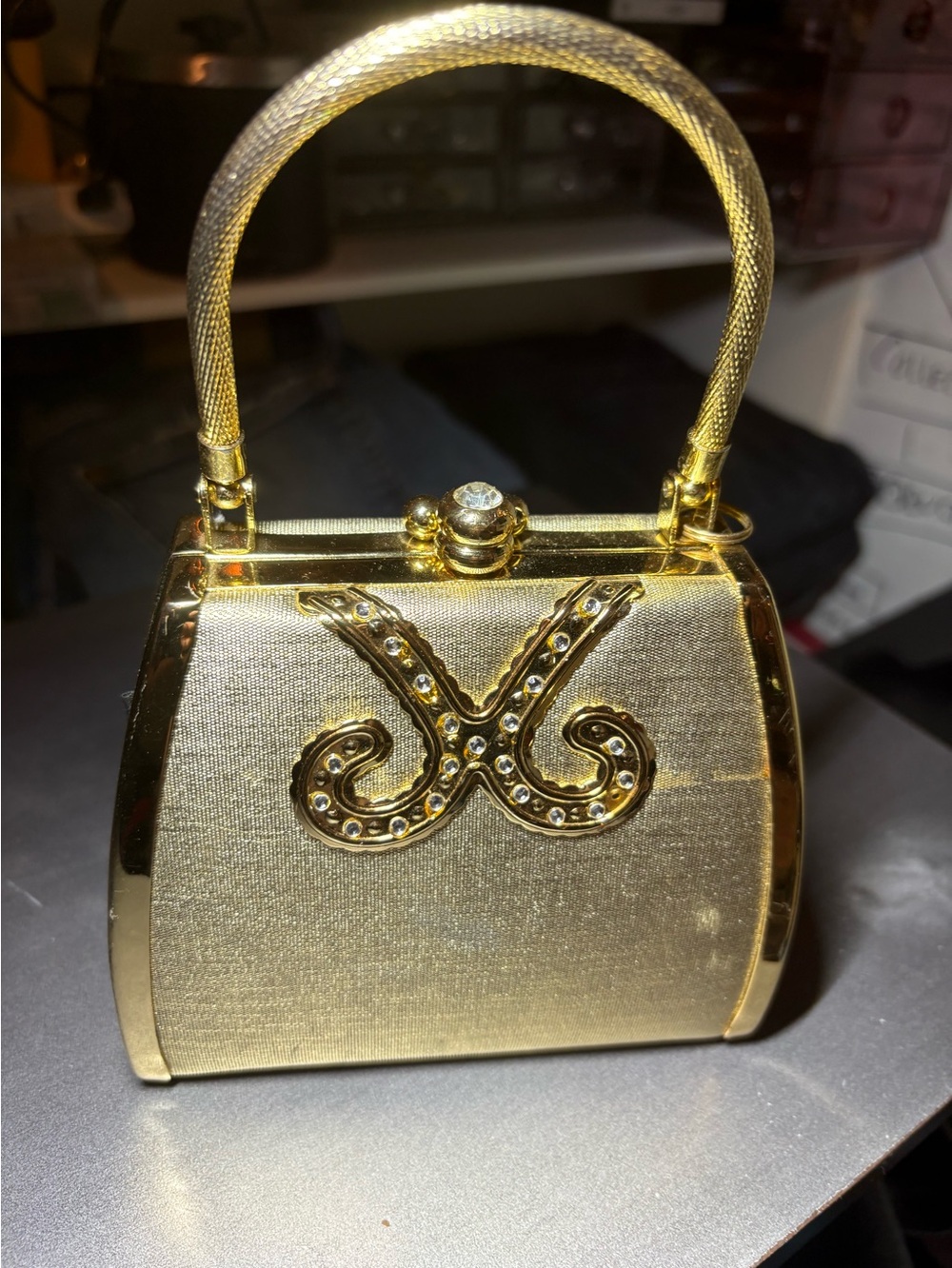 Gold Evening Handbag with Crystal Accent
